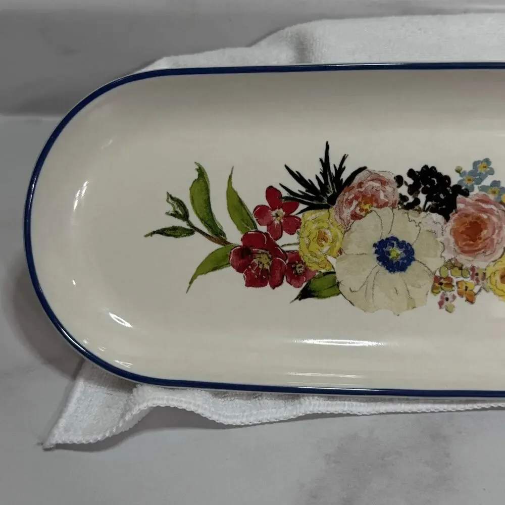 Pottery Barn Rimsk Platter Floral Oval Stoneware Spring